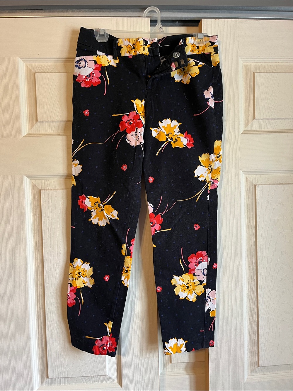 Old Navy Black Straight Leg Floral Pants with Yellow & Pink Blooms